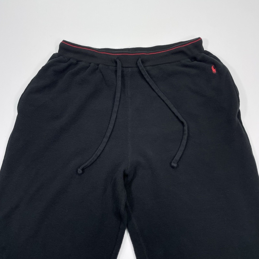 Polo Ralph Lauren Pajama Pants Men L Black Waffle Knit Sleep Thermal 32x30 Baggy